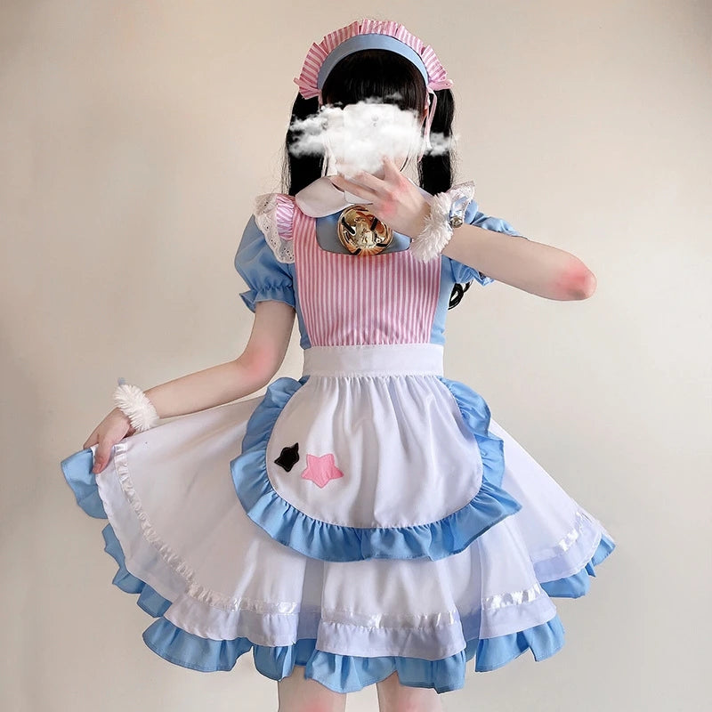 LOLITA BLUE WHITE STAR EMBROIDERY CAT MAID OUTFIT UB2781
