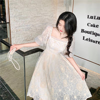 "WHITE RETRO HOLLOW EMBROIDERED FLOWER" DRESS N040804