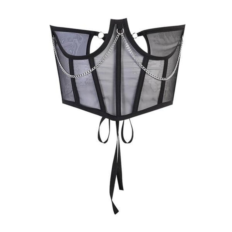 [@sleepinredroses] Mesh Stitching Chain Strap Corset UB2477