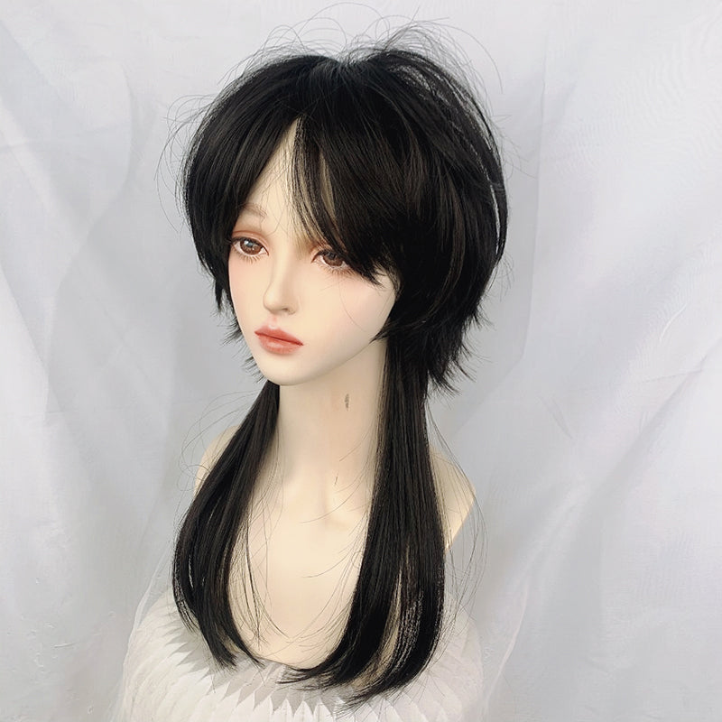 [@flutterow_] Black Lazy Trailing Irregular Straight Wig UB2386