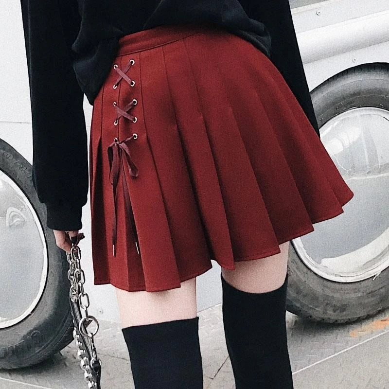 [@cooper_is_dead] "PURE COLOR TIE PLEATED" SKIRT N102805