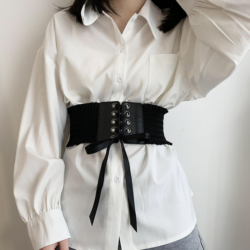 Black Pleated Lace Corset N052704