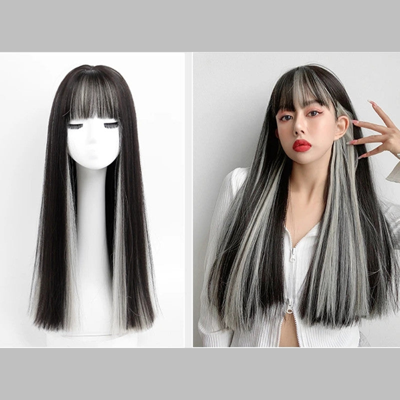 AIR BANGS GRAY BLACK LONG STRAIGHT WIG UB2484