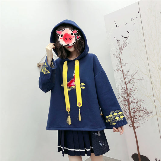 "CARP EMBROIDERED TASSEL" HOODIE N110602