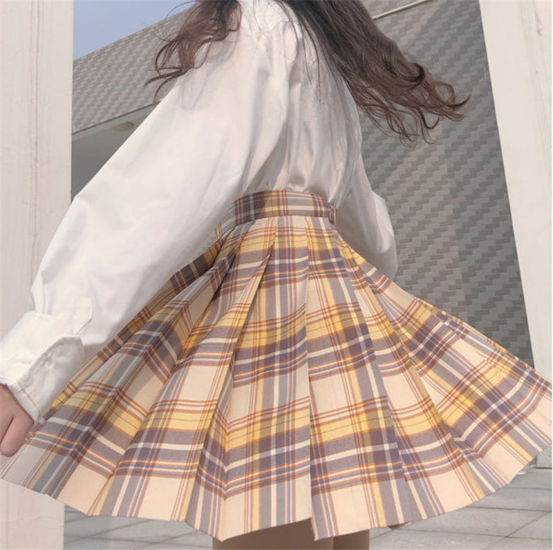 "JK YELLOW KHAKI PLAID" SKIRT N051905