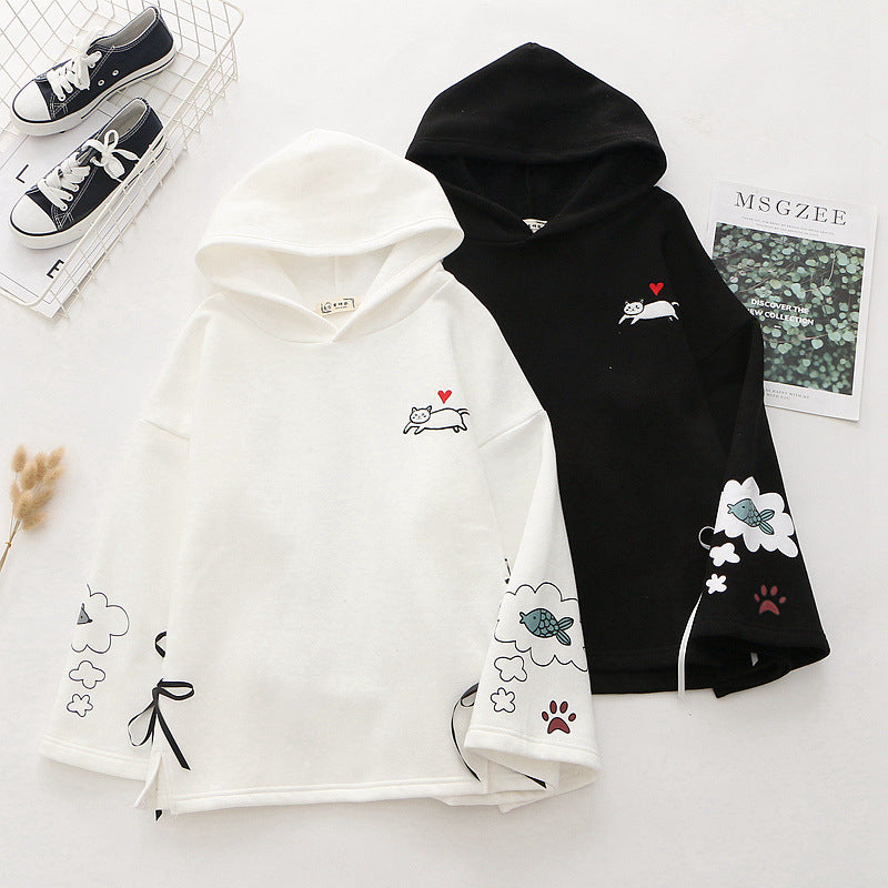 BLACK/WHITE LOVE CAT LACE HOODIE UB2679