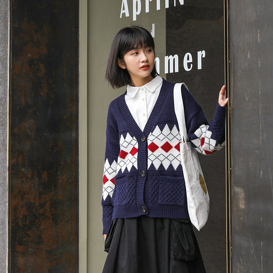 "LAZY DIAMOND SWEATER" CARDIGAN N111805