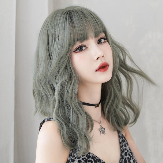 NATURAL LIGHT GREEN MID-LENGTH CURLY WIG UB2557