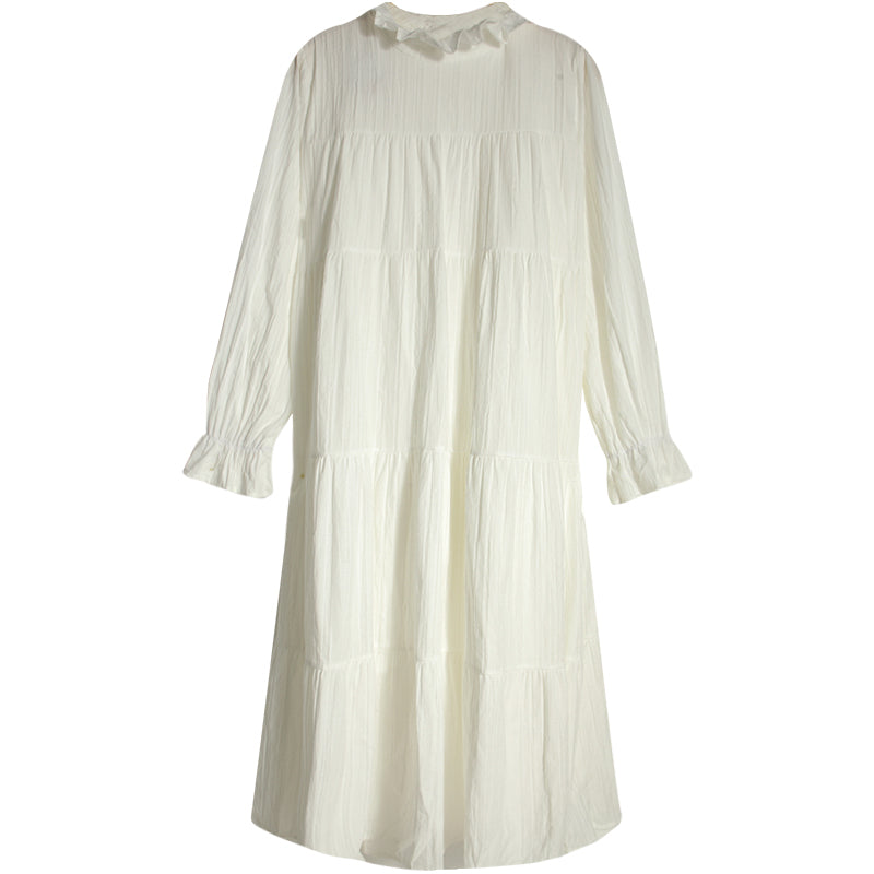 "WHITE FUNGUS COLLAR LONG SLEEVE" DRESS N111206