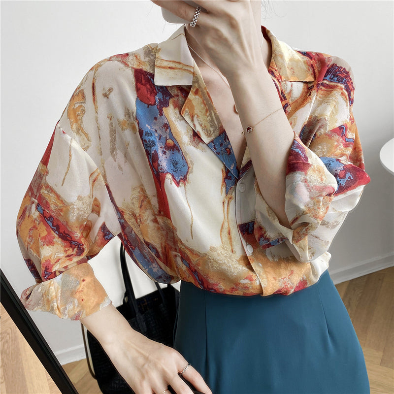 "RETRO LAZY TIE-DYE PRINTED LONG SLEEVED" SHIRT N030806