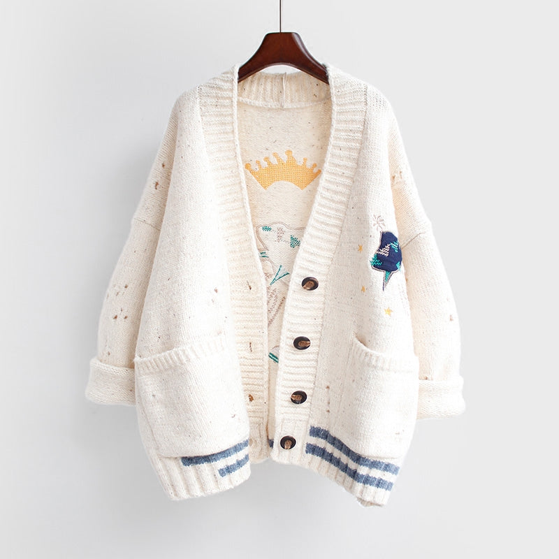"SPACESHIP EMBROIDERED" SWEATER COAT N091005