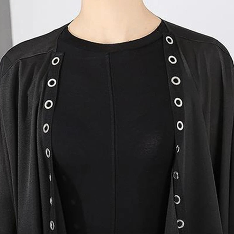 HARAJUKU BLACK METAL CIRCLE IRREGULAR CARDIGAN UB2473