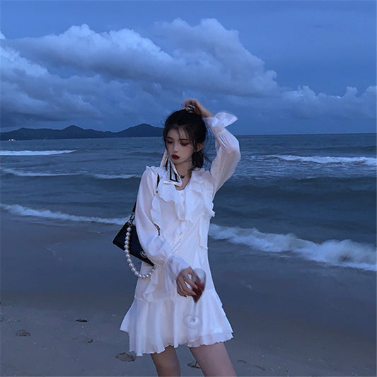 "RUFFLED DOLL COLLAR WHITE" DRESS N092308