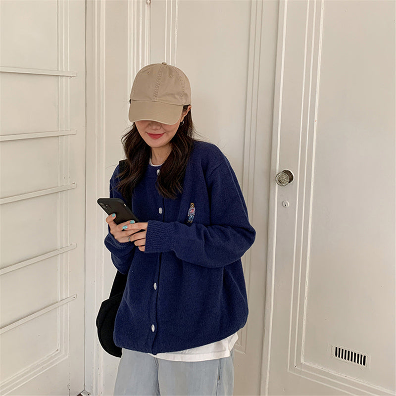 "EMBROIDERED BEAR" SWEATER COAT N091401