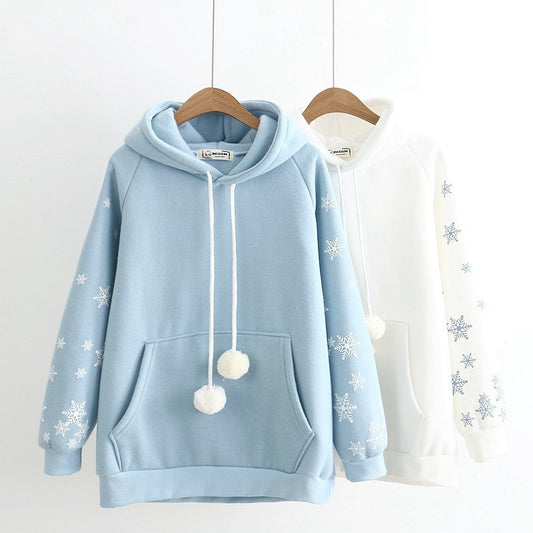 WHITE/BLUE SNOWFLAKE PRINT HOODIE UB2681