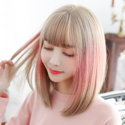 NATURAL BANGS PINK GRADIENT STRAIGHT WIG UB2558