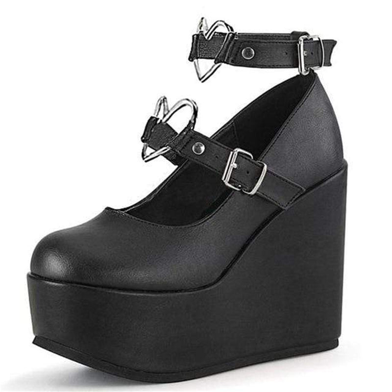 SOLID COLOR LOVE BUCKLE WEDGE SHOES UB2524