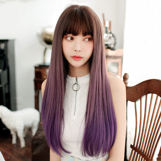 PURPLE/GREEN/BROWN GRADIENT LONG STRAIGHT WIG UB2550