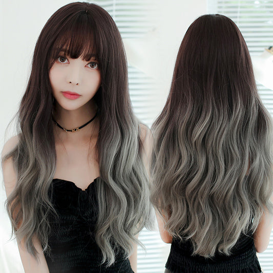 AIR BANGS GRAY AND BLACK FLUFFY LONG CURLY WIG UB2571