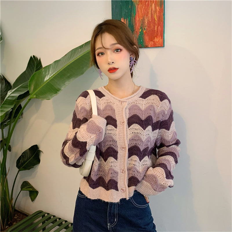 "STRIPED KNITTED" CARDIGAN N091606