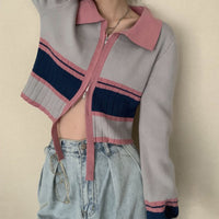 "STRIPED CONTRAST COLOR KNITTED" CARDIGAN N032201