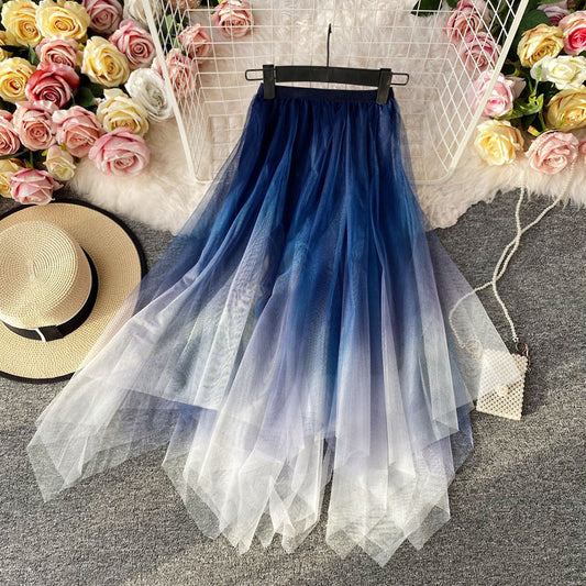 "GRADIENT IRREGULAR DOUBLE-LAYER GAUZE" SKIRT N040602