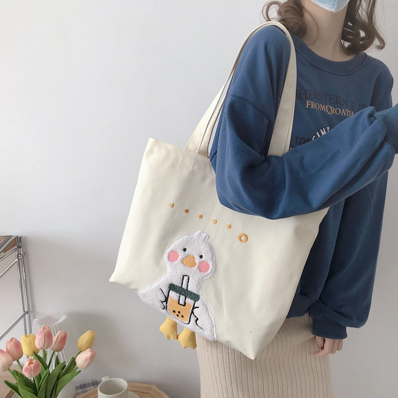 CUTE DUCK EMBROIDERED CANVAS BAG UB2613