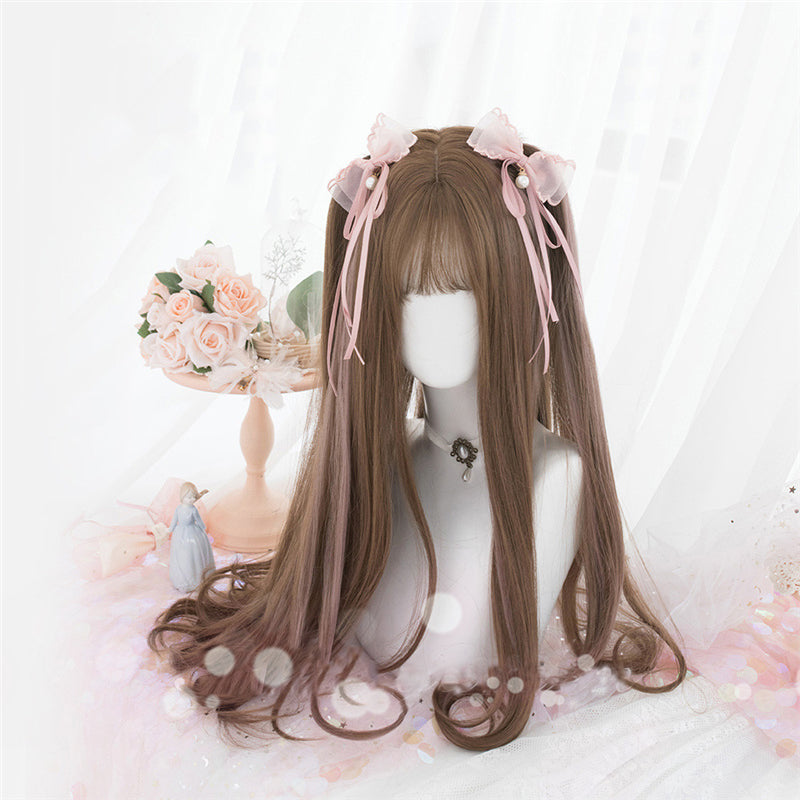 Brown Highlighting Pink Long Curly Wig N012802