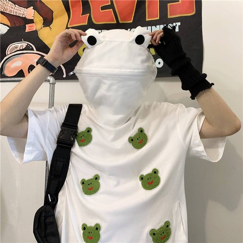 [ @rintaichou ] "FLOCKED FROG HOODED SHORT SLEEVE" T-SHIRT UB2378