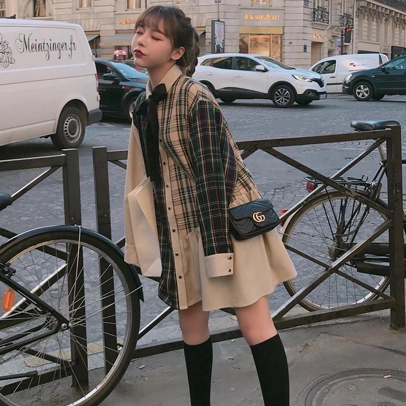 [@im_hae_] "VINTAGE MIXED PLAID SHIRT" DRESS N102006