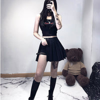 Gothic Grunge Dark Buckled Pleated Shorts Skirt UB2345