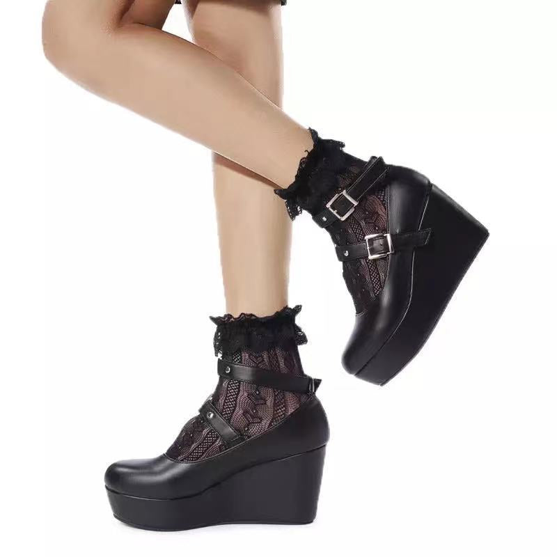 SOLID COLOR LOVE BUCKLE WEDGE SHOES UB2524