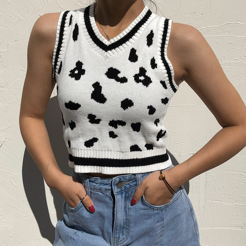 "COW PATTERN SWEATER" VEST N103006