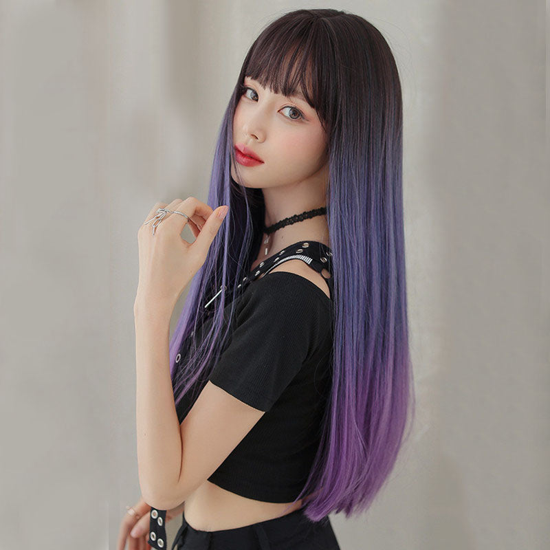 Blue Purple Gradient Long Straight Wig UB2579