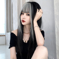 [@addyharajuku] Natural Air White Bangs Gradient Long Straight Wig UB2556