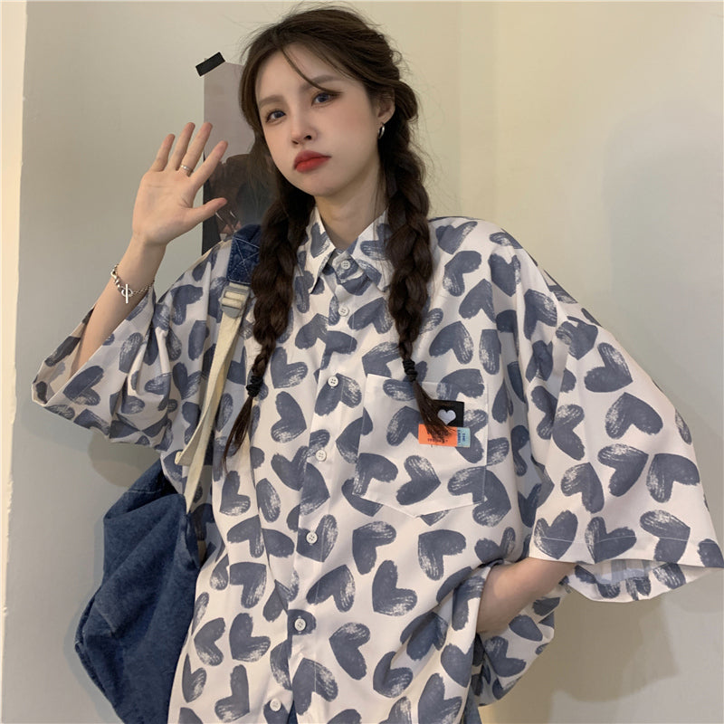 BLUE LOVE PRINT SHORT SLEEVE SHIRT UB2697