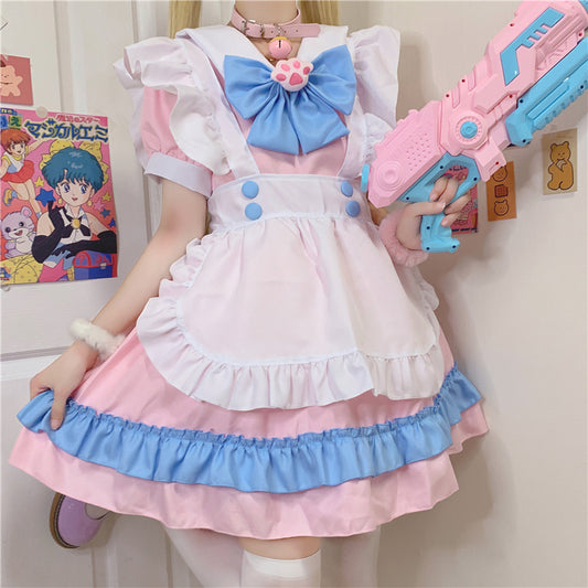 "LOLITA CAT PAW BOW PINK BLUE MAID" OUTFIT DRESS N022406