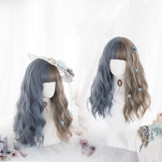 "HALF BLUE HALF BROWN LONG CURLY HAIR" WIG H081201
