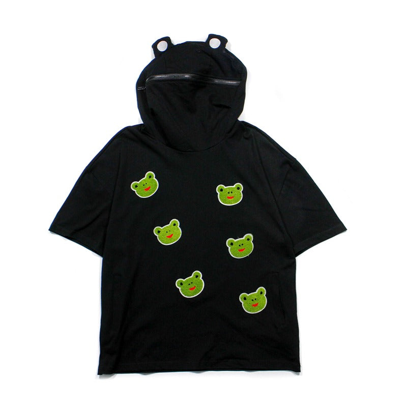 [ @rintaichou ] "FLOCKED FROG HOODED SHORT SLEEVE" T-SHIRT UB2378