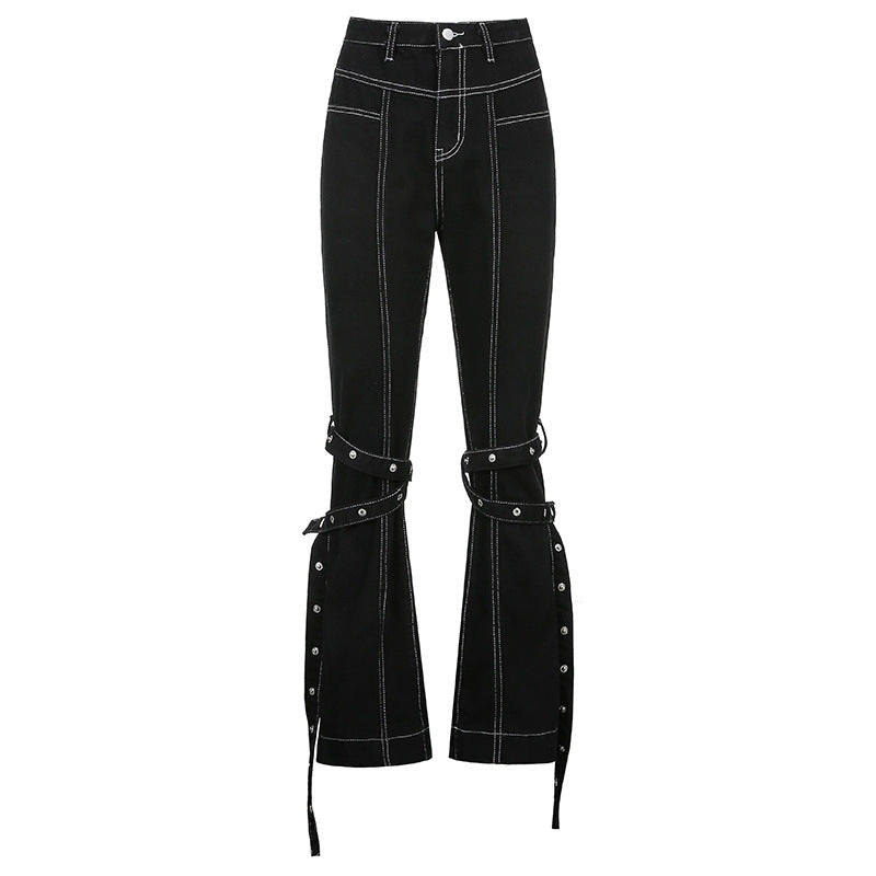 "DARK EYELET STRAPPY CASUAL" JEANS N033001
