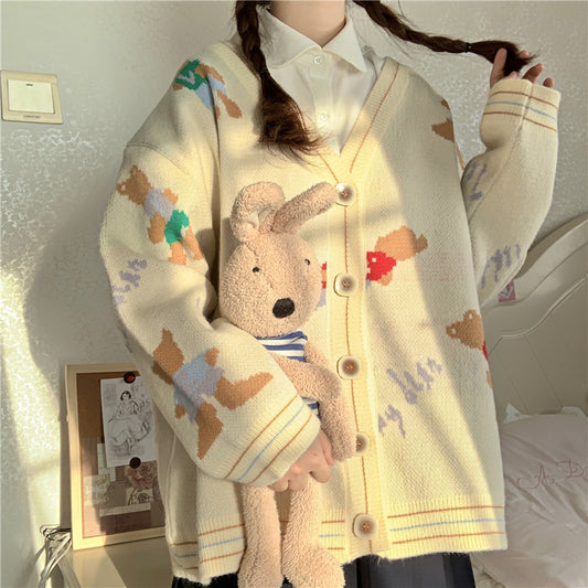 CUTE BEAR JACQUARD SWEATER CARDIGAN UB2812