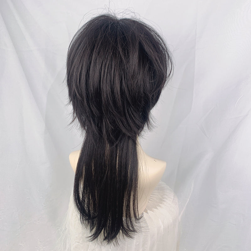 [@flutterow_] Black Lazy Trailing Irregular Straight Wig UB2386