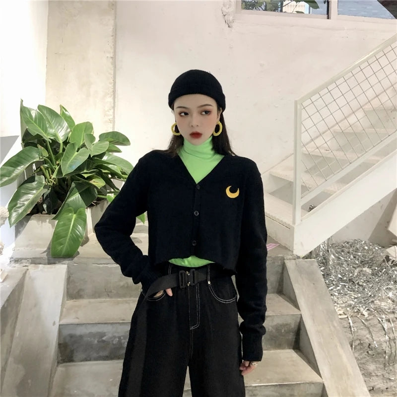 "GREEN T-SHIRT + MOON SWEATER CARDIGAN" TWO-PIECE SUIT UB2464