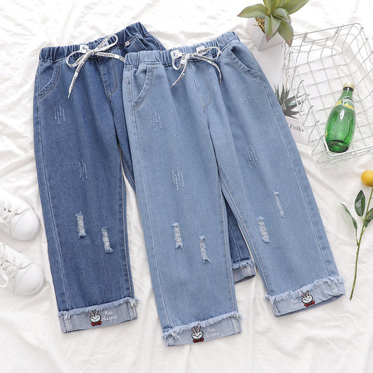 BLUE CARTOON EMBROIDERY JEANS UB2492