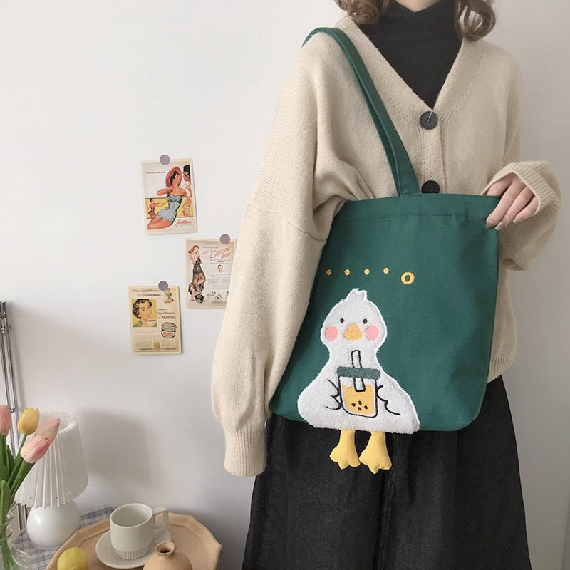 CUTE DUCK EMBROIDERED CANVAS BAG UB2613