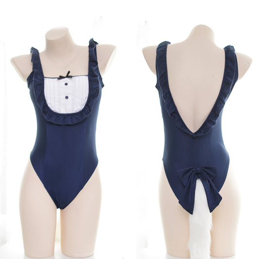 "BLACK/WHITE TAIL ONE-PIECE" SWIMSUIT N031504