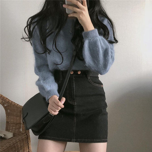 "BLUE WHITE FURRY GENTLE" SWEATER N111107