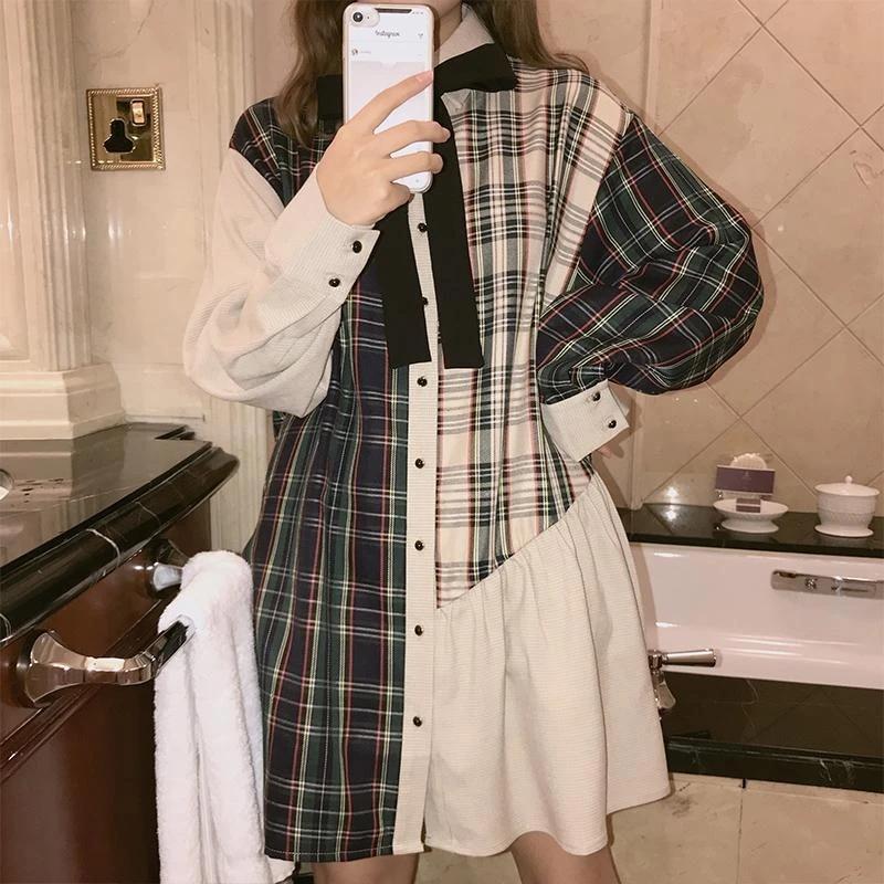 [@im_hae_] "VINTAGE MIXED PLAID SHIRT" DRESS N102006