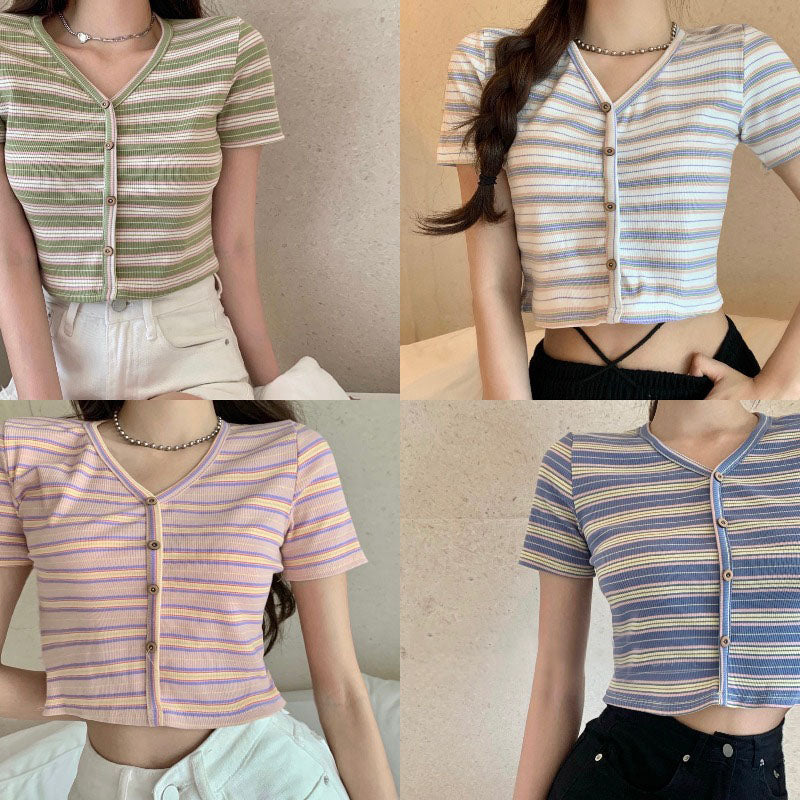 "FOUR PASTEL STRIPED KNITTED" T-SHIRTS N042407
