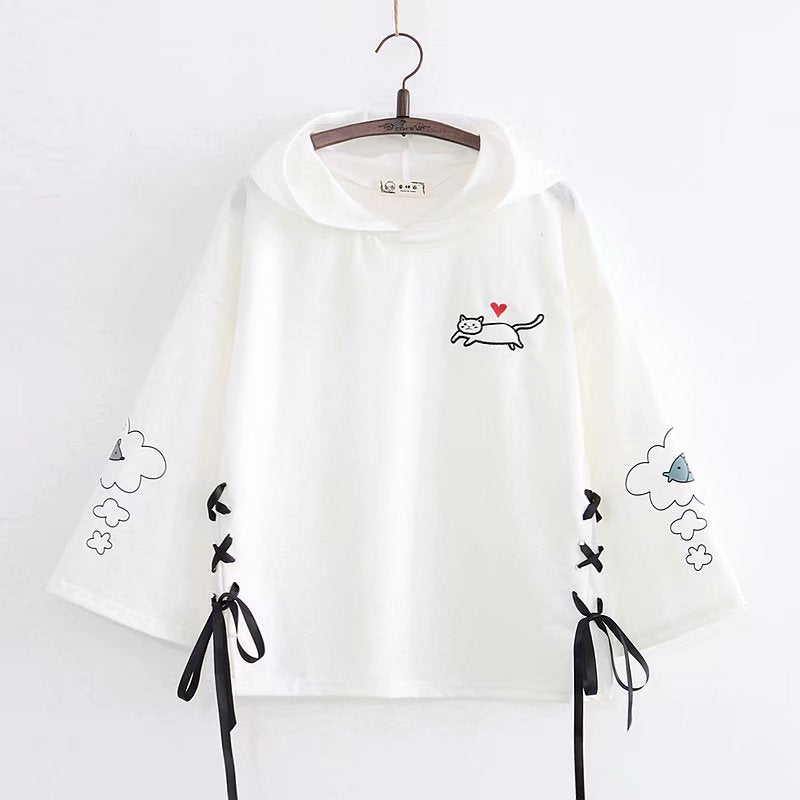 BLACK/WHITE LOVE CAT LACE HOODIE UB2679